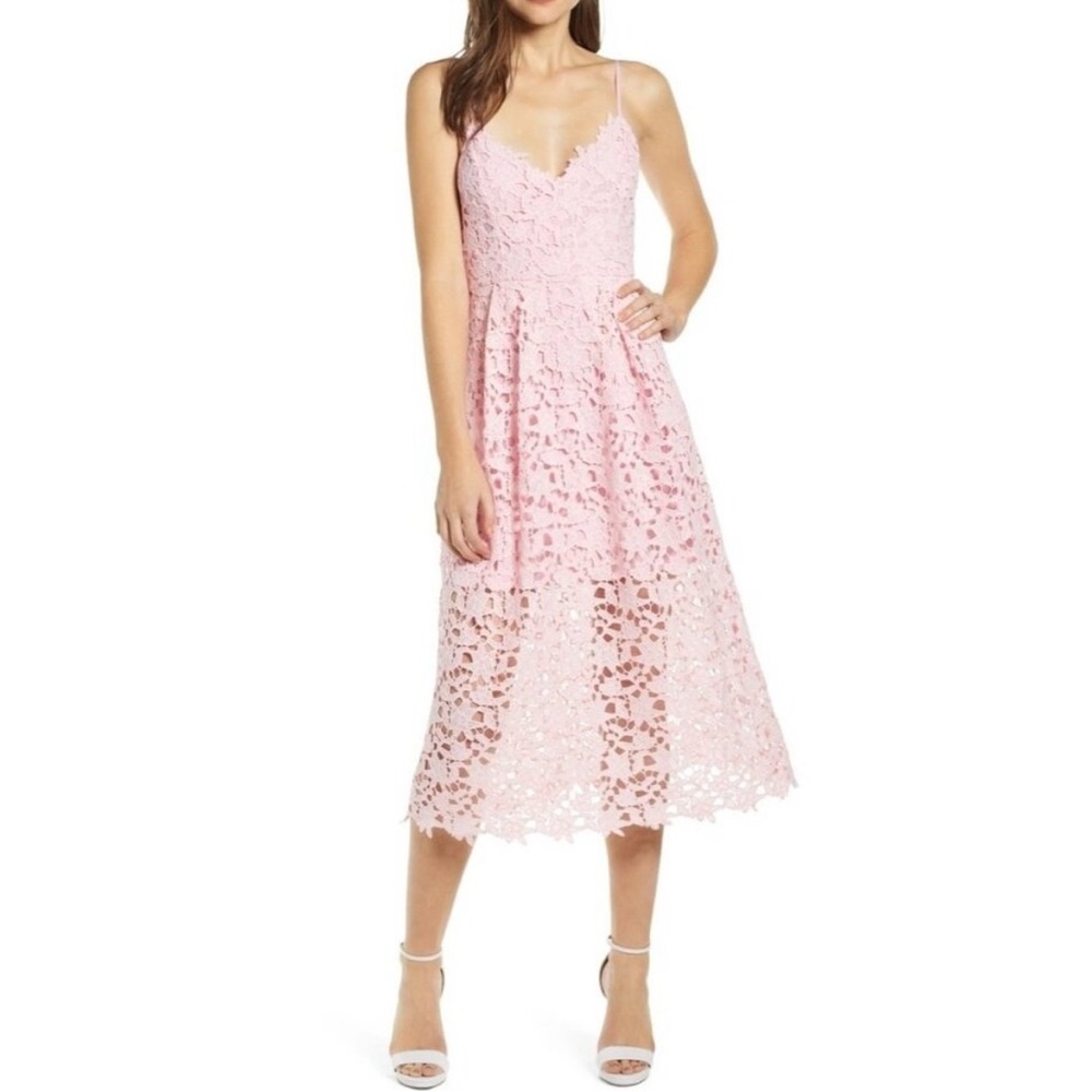 ASTR The Label Pink Lace Midi Dress